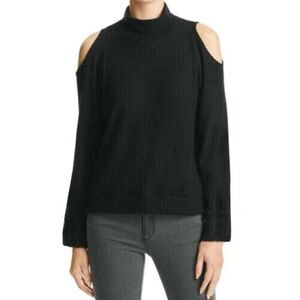 LNA Women's Chunky Ribbed Knit Cold Shoulder Black Sweater Solid Size XS